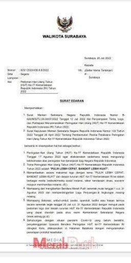 Perhatian! Ini Pedoman HUT ke-77 Kemerdekaan RI di Surabaya, Warga Harus Menghentikan Semua Aktivitasnya di Detik-detik ini!