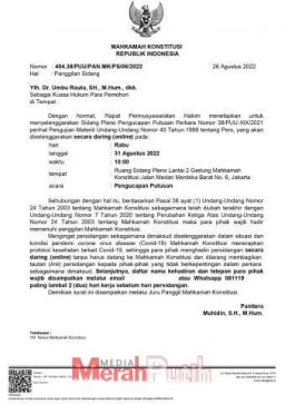 Menanti Putusan MK Kembalikan Hak Regulator Kepada Organisasi Pers