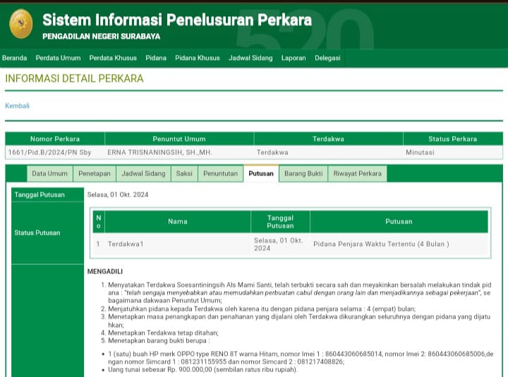 Sistem Informasi Penelusuran Perkara (SIPP) Pengadilan Negeri (PN) Surabaya I MMP I dok