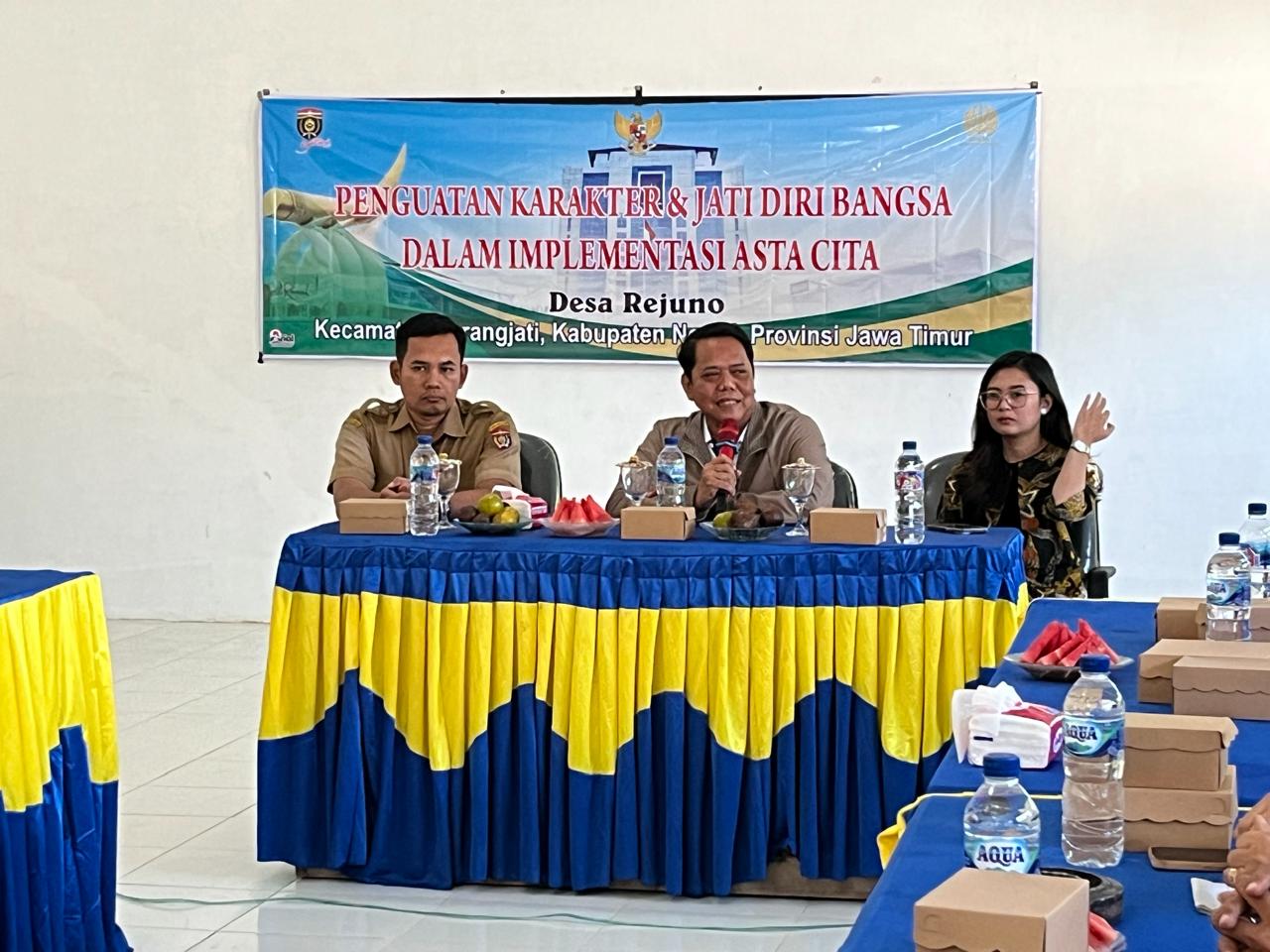 Acara "Penguatan Karakter dan Jati Diri Bangsa dalam Implementasi Asta Cita" yang berlangsung di Aula Balai Desa Rejuno Selasa, (16/06), diharapkan dapat meningkatkan kesadaran masyarakat tentang pentingnya karakter dan jati diri bangsa dalam membangun ne