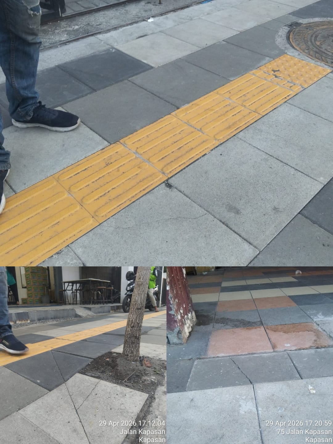 Beberapa bagian pedestrian di Jalan Kapasan yang baru saja dikerjakan terlihat mengalami kerusakan, seperti pecah, retak, dan tidak tersambung dengan rapi. Kondisi ini memicu sorotan dari masyarakat | MMP | dok